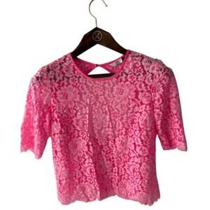 Dolce Vita Pink Lace Crop Top -‎ Sheer Floral Open Back - Size S